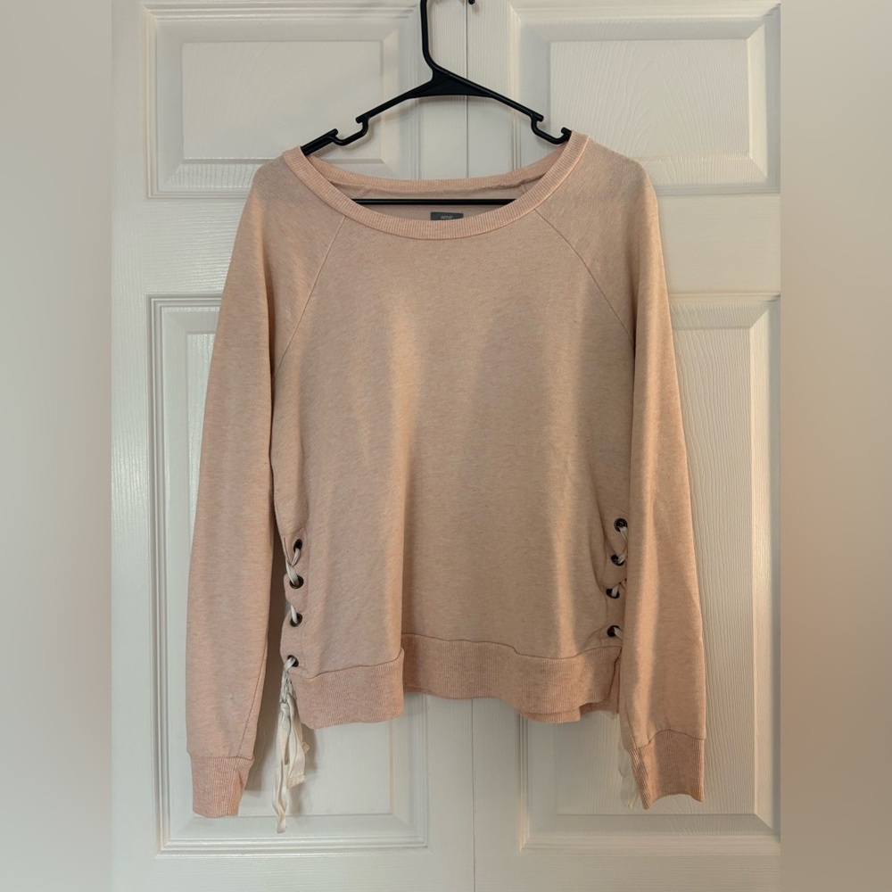 Aerie Light Pink Long Sleeve Top with Lace-Up Sides